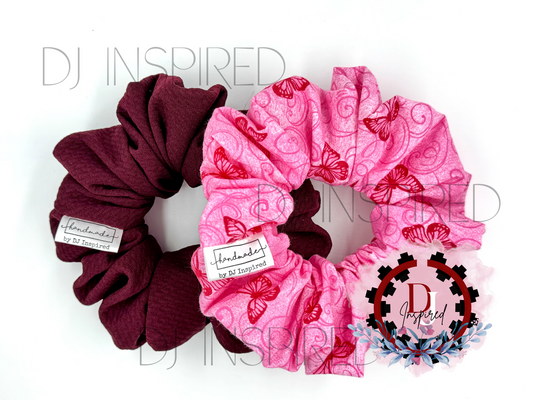 Scrunchie Sets - Pink Butterfly and Maroon