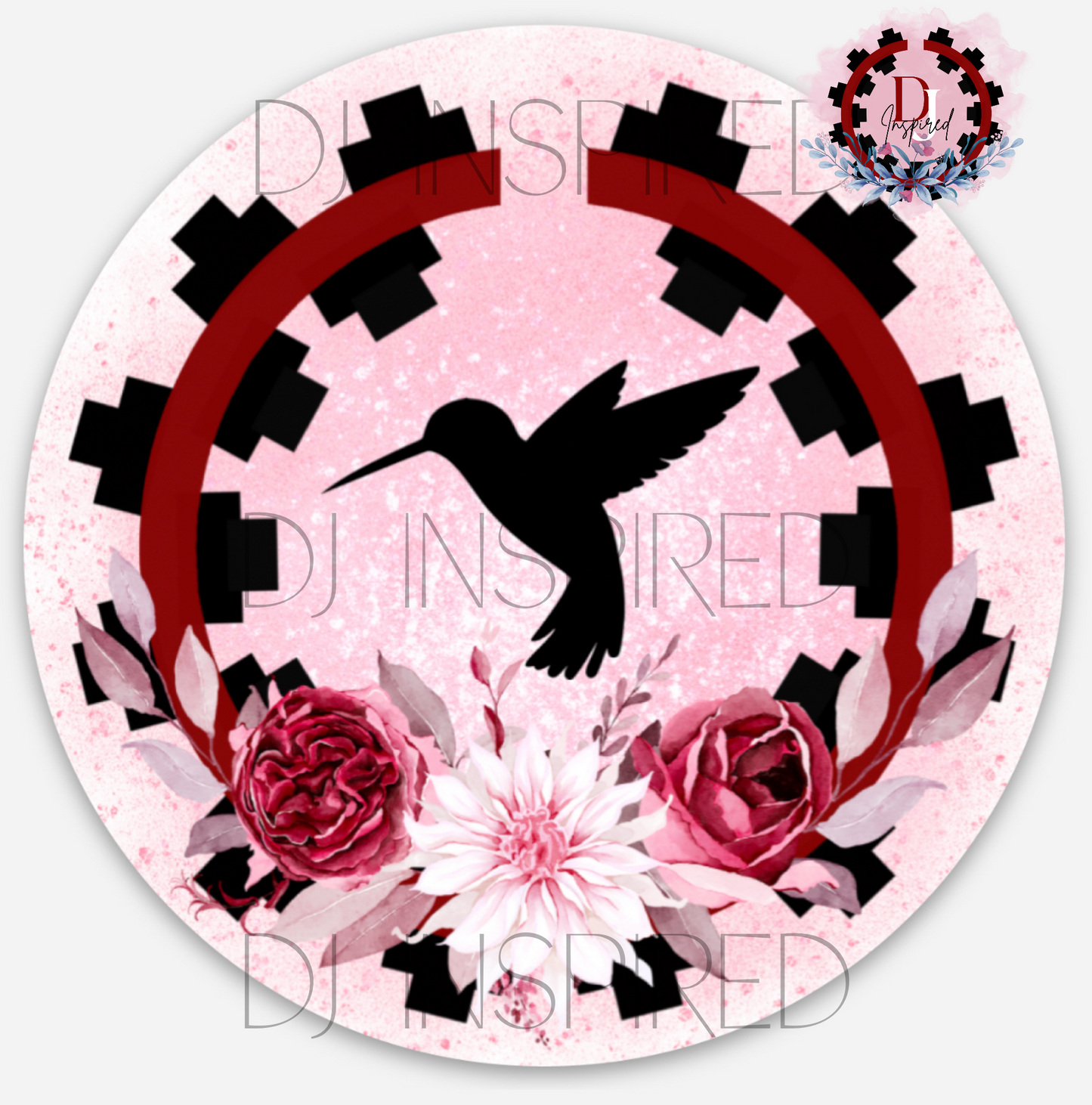 Maroon Floral Hummingbird Sticker