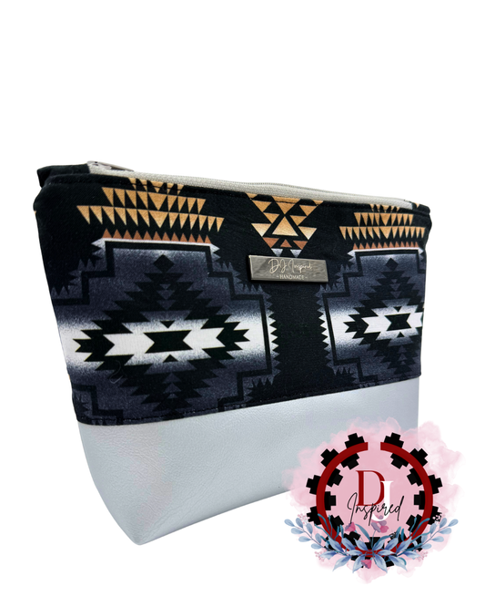 Cosmetic Bag | Black/Silver Native Print