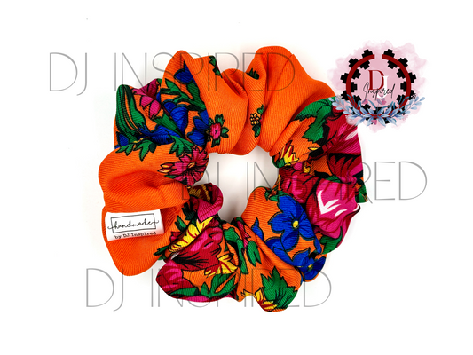 Masani Scrunchie - Orange Floral Print