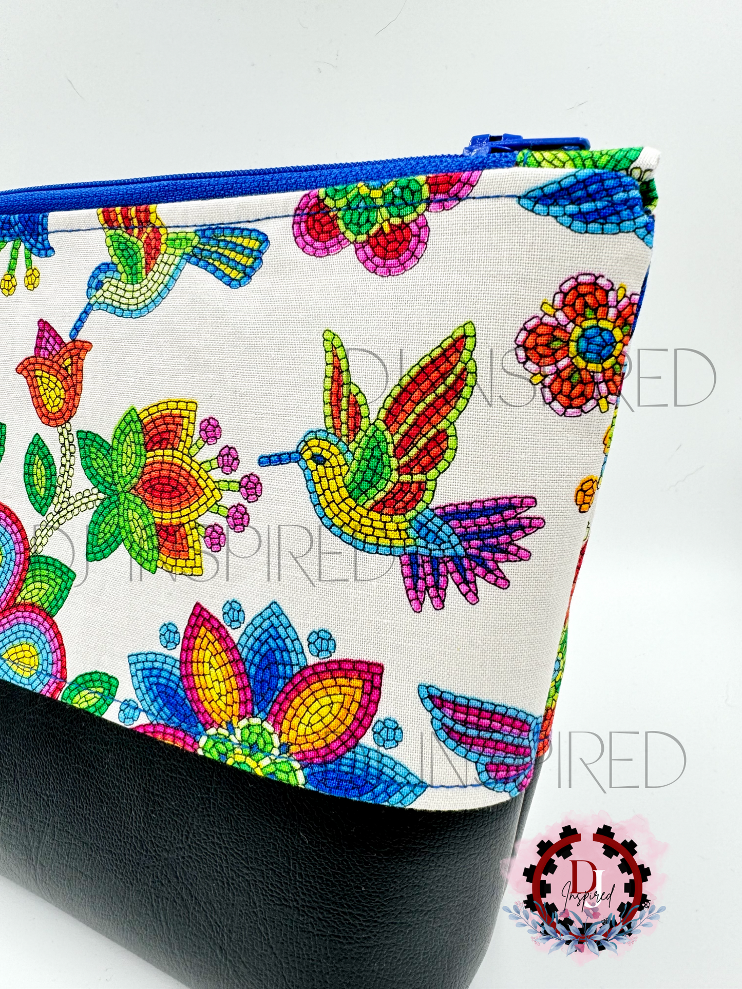 Cosmetic Bag | White Hummingbird and Floral Print