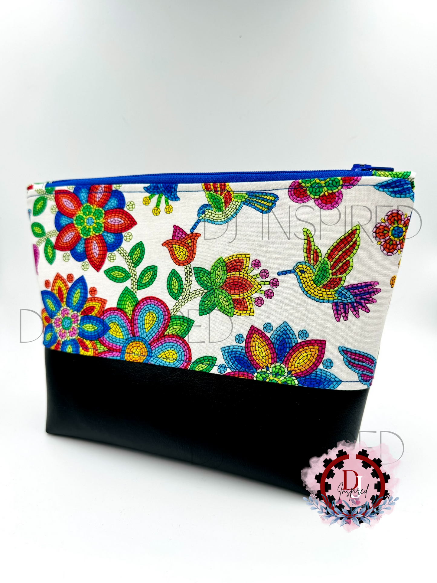 Cosmetic Bag | White Hummingbird and Floral Print