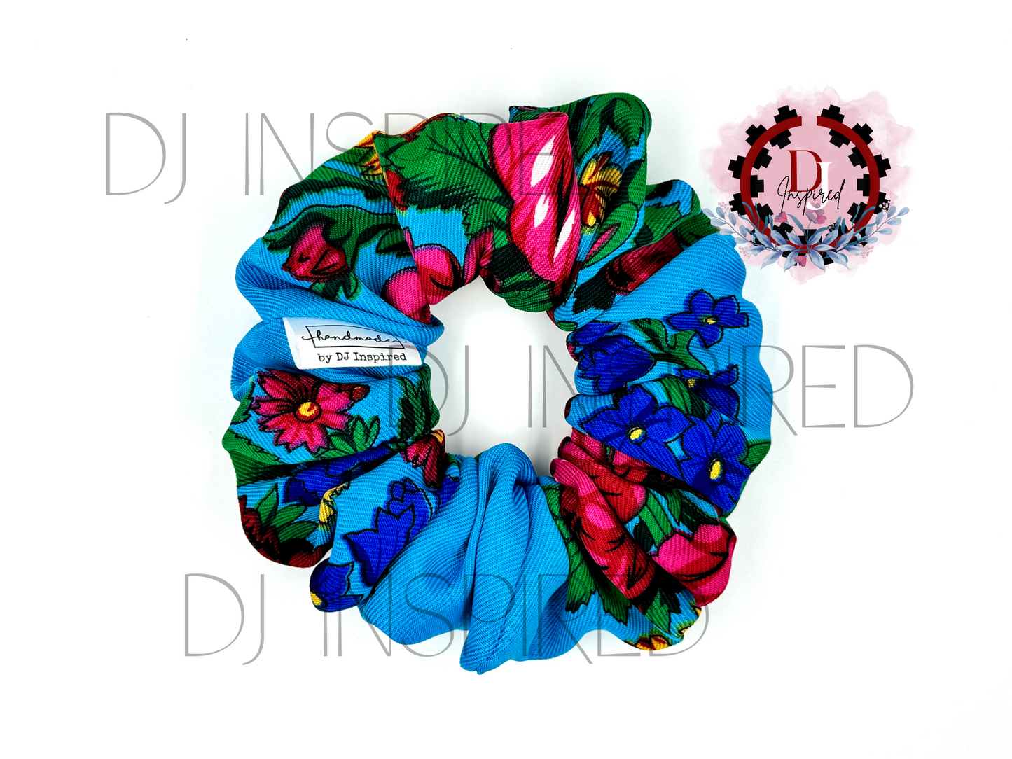 Masani Scrunchie - Turquoise Blue Floral Print