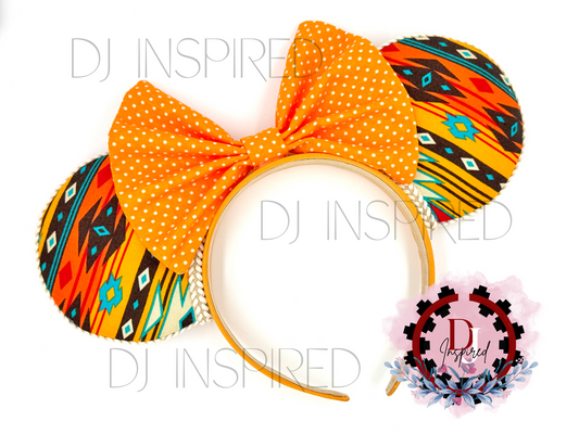 Minnie Ears | Orange Native Print