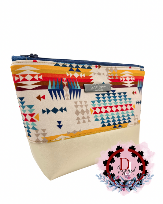Cosmetic Bag | Beige/Gold Native Print
