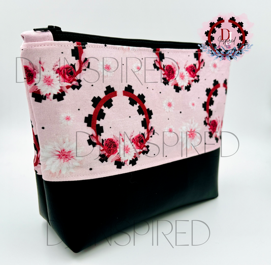 Cosmetic Bag | Pink Navajo Basket and Floral Print