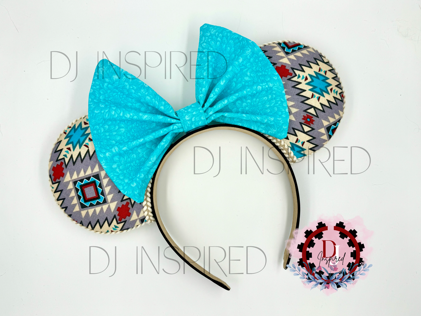 Minnie Ears | Grey/Turquoise Native Print