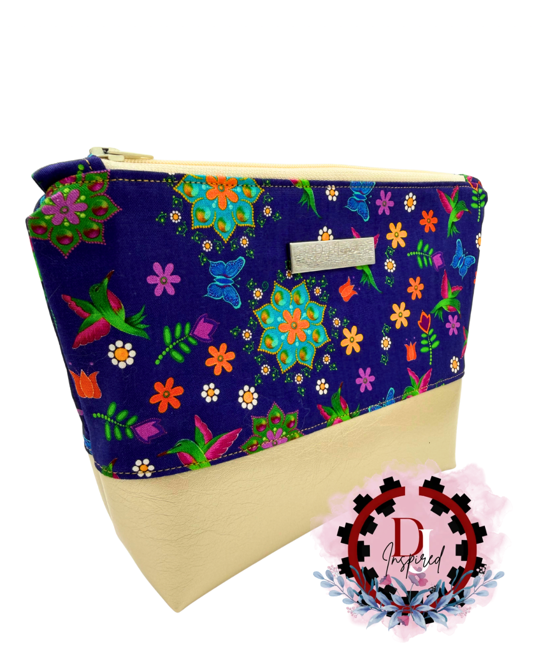 Cosmetic Bag | Dark Purple Hummingbird Print