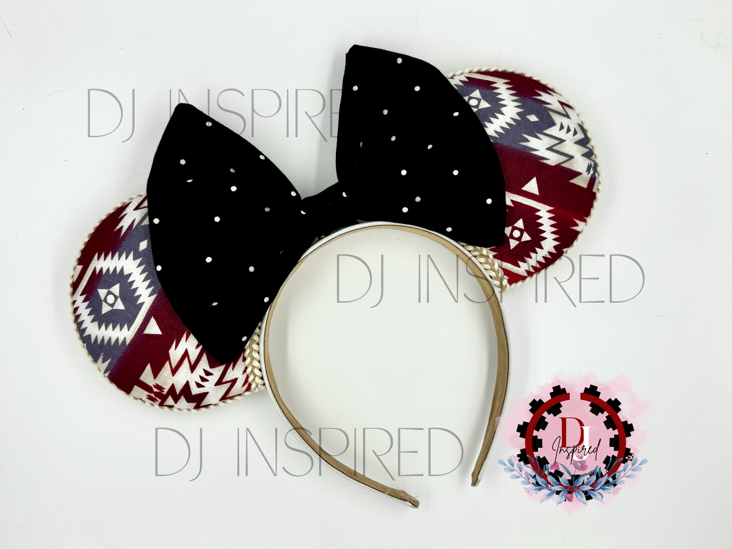 Minnie Ears | Maroon/White Native Print