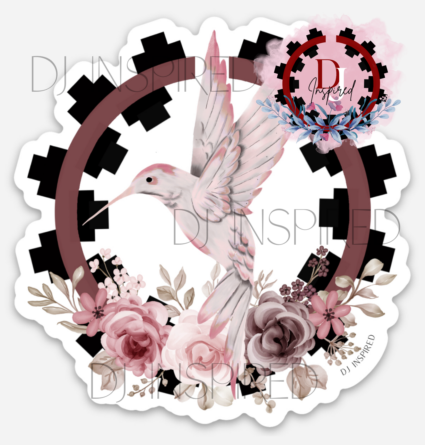 Hummingbird - Basket Design Sticker