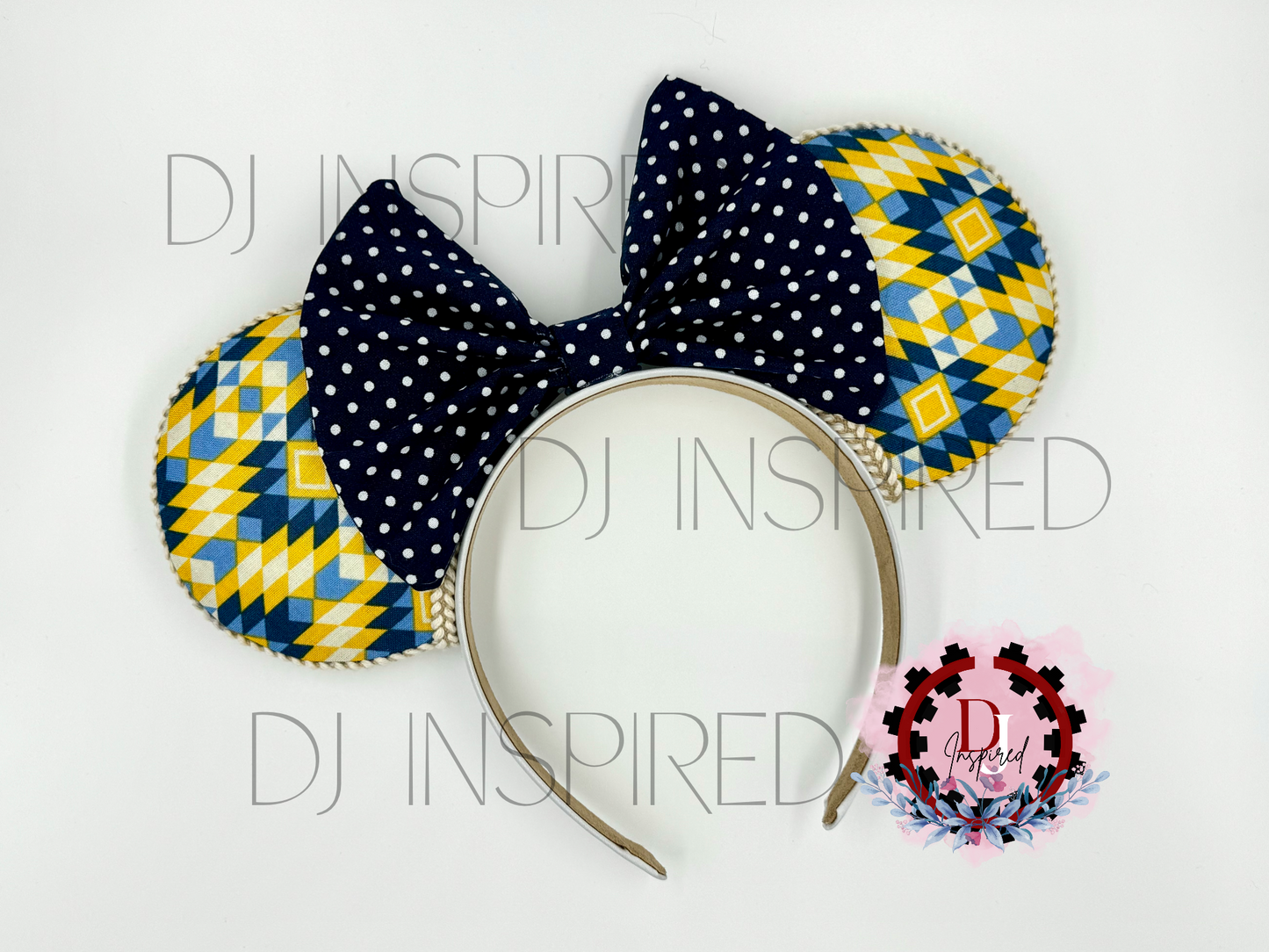 Minnie Ears | Navy/Yellow Native Print