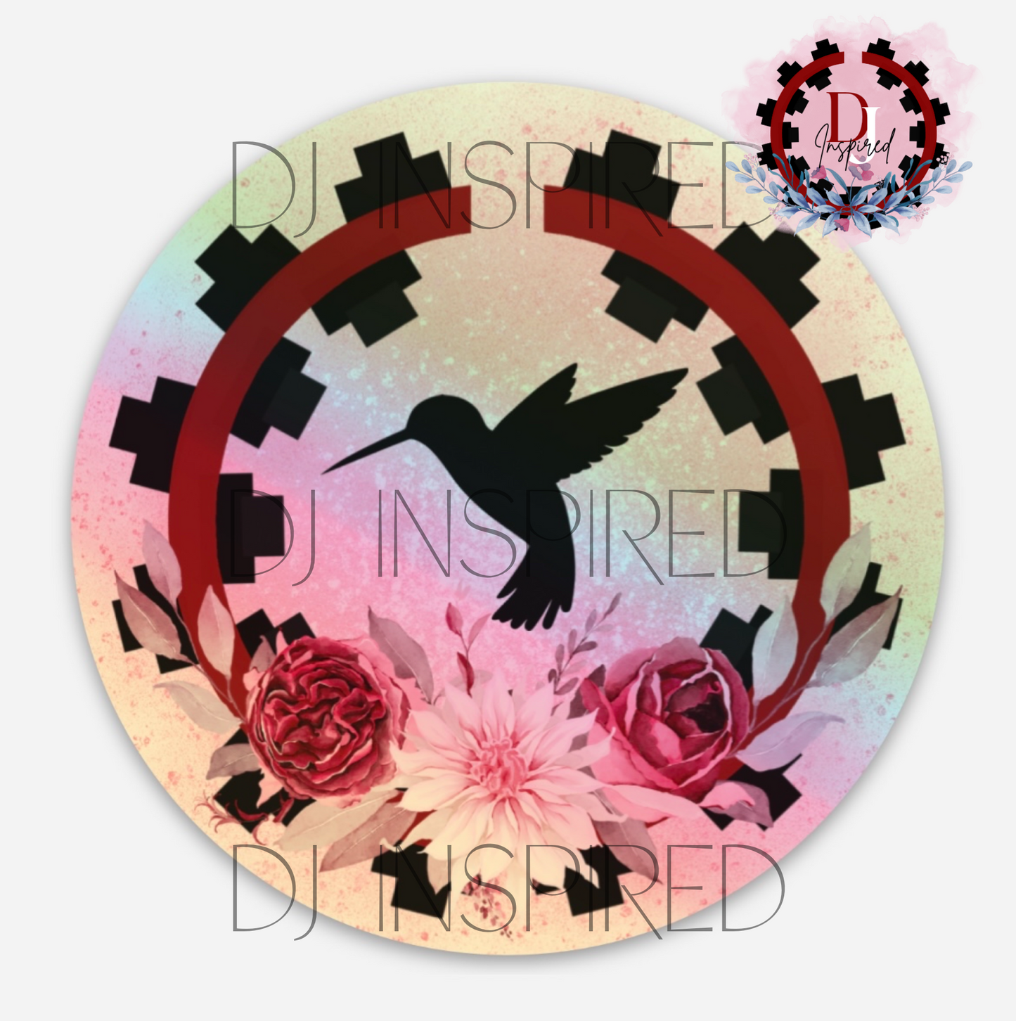 Maroon Floral Hummingbird Sticker (Holographic)