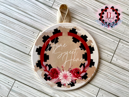 Navajo Basket Inspired Wall Decor (Maroon Floral)