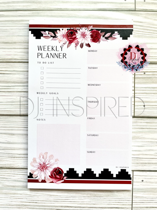 Maroon Floral Weekly Planner Notepad