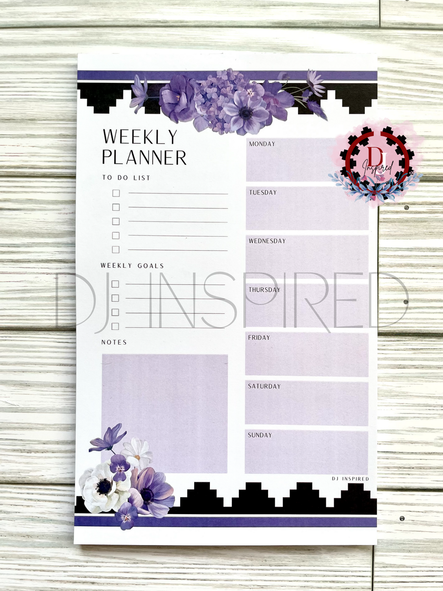 Purple Floral Weekly Planner Notepad