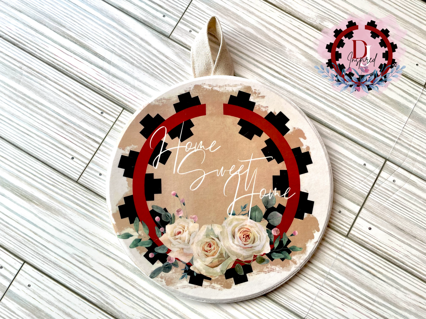 Navajo Basket Inspired Wall Decor (White Roses)